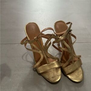 Halston Heritage Gold Strappy Heels for Special Occasions